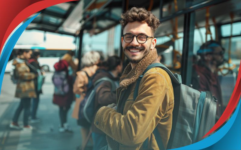 employee teams posing in front of a coach, affordable coach hire, June 2024, UK